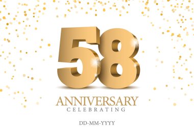 Yıl dönümü 58. Altın 3D numaralar. 58. yıl dönümü partisi için poster şablonu. Vektör illüstrasyonu