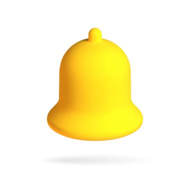 Gerçekçi 3 boyutlu uyarı sarı çan simgesi. 3D vektör çan çalma uyarısı ile birlikte. Vektör illüstrasyonu