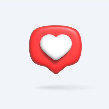 Kalpli üç boyutlu konuşma balonu ikonu. Aşk ya da ikon gibi. 3d vektör render Sembol ya da amblem. Vektör illüstrasyonu