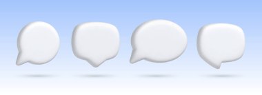 Beyaz konuşma balonunun 3 boyutlu görüntüsünü oluştur. Konuşma baloncuğu yüksek kaliteli vektör. Konuşma metni, sohbet kutusu, mesaj kutusu çizgi filmi için sembol ya da amblem. Vektör illüstrasyonu