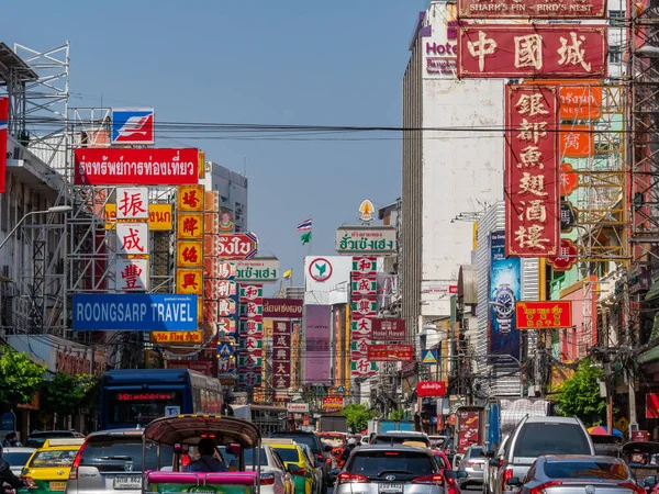Yaowarat Bangkok Tailandia Dic 2022 Señales Tienda Tráfico Mañana Chinatown — Foto de Stock