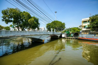 Bangkok, Thailand - January 19, 2025 : The atmosphere on both sides of the Saen Saep Canal, a canal where passenger boats take passengers into the center of Bangkok. clipart