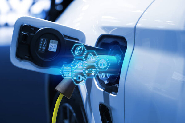 Кабель питания подключите зарядное питание к электромобилю EV автомобиль.