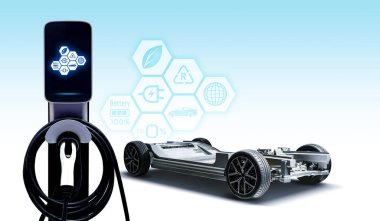 Elektrik kablosu pompası kavramı dünyayı ikonlu elektrikli araç EV 'ye güç yükleme fişi ile kurtarır.