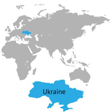 Ukrayna tarafından mavi gri dünya siyasi Haritası işaretlenmiş. Vektör çizim.