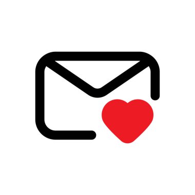 Kalpli mektup, zarftaki aşk mesajı, beyaz arkaplanda izole edilmiş vektör illüstrasyonu.