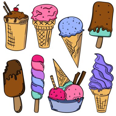 Dondurma koleksiyonu, vektör çizimi.