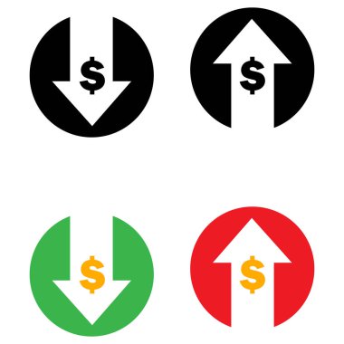 Maliyet sembolü dolar kümesi Arttır ve azalt simge, para, dolar işareti Yuvarlak siyah vektör simgesi ile yukarı aşağı