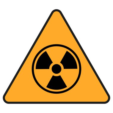 Radyasyon Tehlike işareti, sembol, simge, logo. Beyaz ve trakent arka planda radyoaktif tehdit sinyalinin daire ve üçgen sarı işareti. Vektör illüstrasyonu