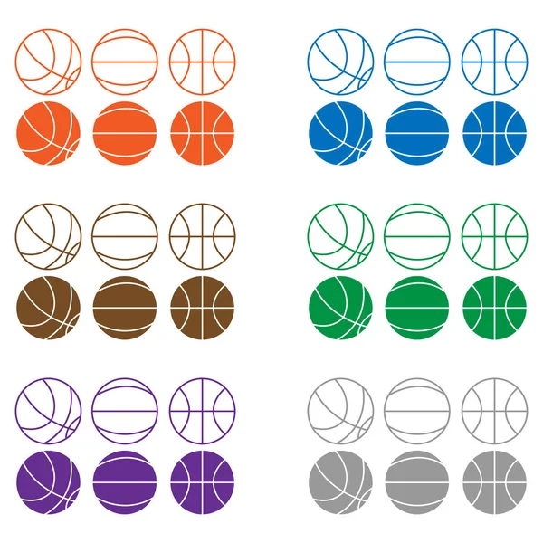 将直线篮球图标隔离在白色背景上 体育的象征 设置彩色图标 矢量说明 — 图库矢量图片