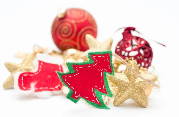圣诞或新年假期装饰 用圣诞球 装饰品 浴盆和星星装饰 — 图库照片