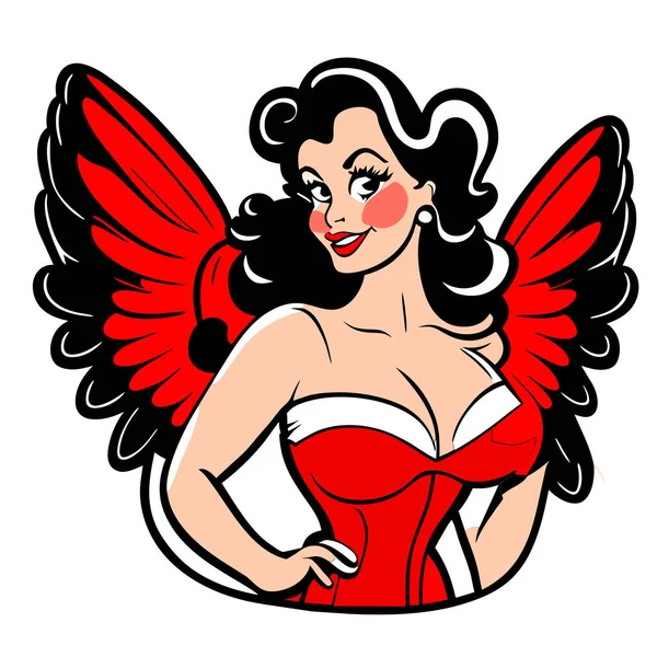 Mooie Engel Vrouw Rode Bikini — Stockvector