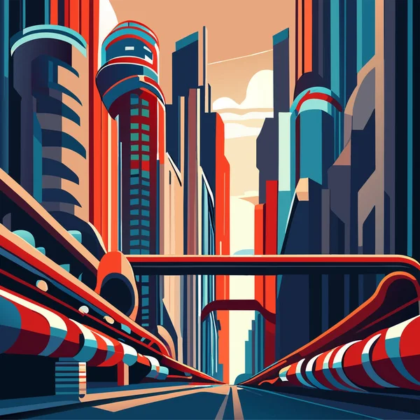 未来的な都市ビュー ベクターアート — ストックベクタ