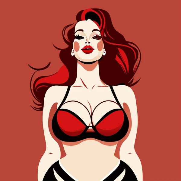 Vakker Kvinne Rødt Undertøy – stockvektor