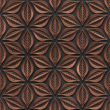 Çiçek desenli kusursuz doku, bronz ve bakır renk, panel, 3 boyutlu illüstrasyon