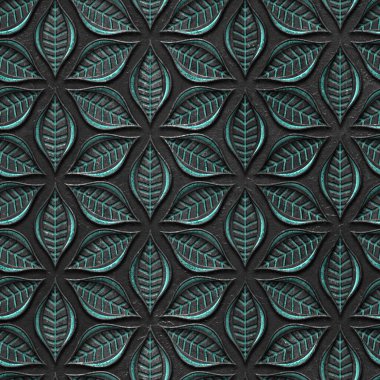 Metallic seamless texture with carving flowers pattern, 3D illustration, 3d panel clipart