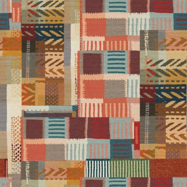 Etnik desenli halısız doku, kumaş dokusu, grunge arkaplan, boho tarzı, yama işi, 3d illüstrasyon