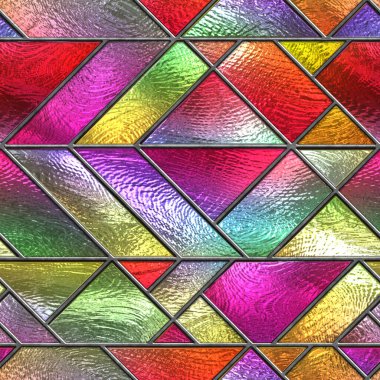Pencereler için geometrik desenli lekelenmemiş cam, renkli cam, 3D illüstrasyon