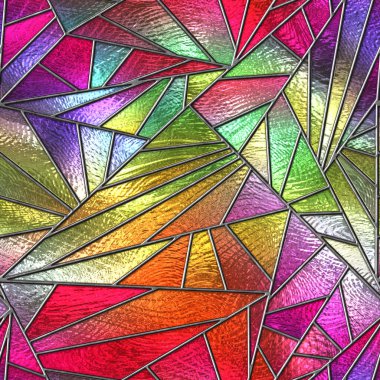 Pencereler için geometrik desenli lekelenmemiş cam, renkli cam, 3D illüstrasyon