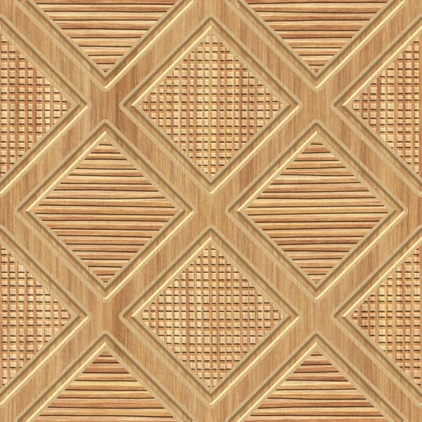 Carved wood background with  diamond square pattern, seamless texture, patchwork pattern, 3d illustration