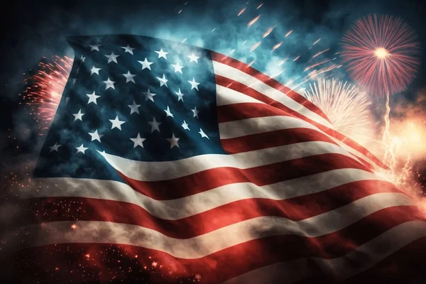 usa american flag on fireworks display background patriotic design new quality universal colorful joyful memorial independence day holiday stock image illustration