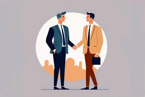 2 young cartoon comix businessmen shaking hands  new quality creative financial business stock image
