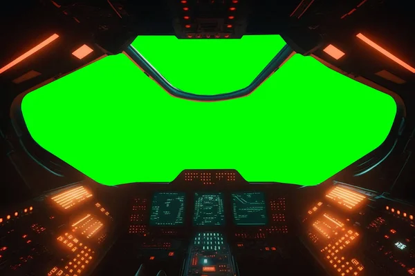 view from cockpit of a spaceship on green screen new quality universal colorful joyful technology stock image illustration design