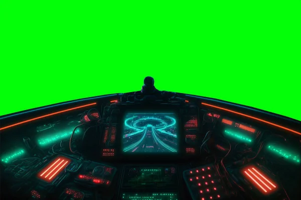 view from cockpit of a spaceship on green screen new quality universal colorful joyful technology stock image illustration design
