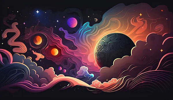 planet and space abstract background retro neon psychedelic background
