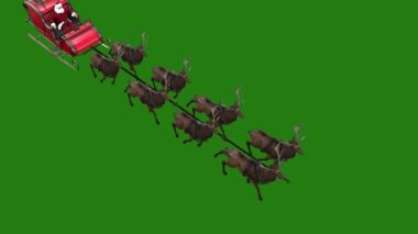 Noel Baba 'nın kızağında Noel Geyiği Yüksek Çözünürlüğü, kolay düzenlenebilir yeşil ekran videosu, yüksek kalite 3D illüstrasyon. Üst seçim yeşil ekran arkaplanı