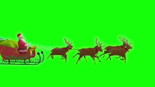 圣诞老人在雪橇上与圣诞驯鹿高分辨率 容易编辑的绿色屏幕视频 高品质矢量3D插图 首选绿色屏幕背景 — 图库视频影像