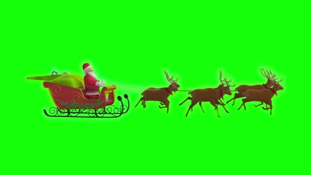 Kerstman Een Slee Met Kerst Rendieren Hoge Resolutie Gemakkelijk Bewerkbare — Stockvideo