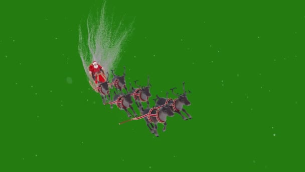 圣诞老人在雪橇上与圣诞驯鹿高分辨率 容易编辑的绿色屏幕视频 高品质矢量3D插图 首选绿色屏幕背景 — 图库视频影像