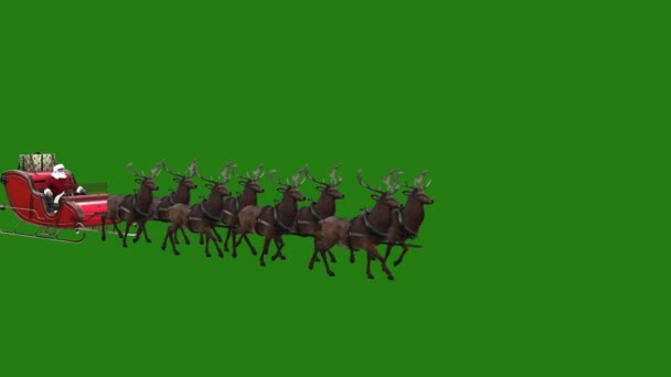 Święty Mikołaj Saniach Reniferami Wysokiej Rozdzielczości Animowany Zielony Ekran Technologia — Wideo stockowe