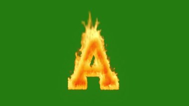 Büyük harf yeşil ekranda yanarken, Ateş harfi animasyonu yeşil ekran arkaplanda, Ateş harfi, Yanan alfabe, Kolay düzenlenebilir yeşil ekran yüksek çözünürlük 4k video