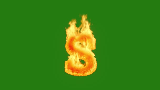 Заглавная Буква Горит Огнем Зеленом Экране Анимация Буквами Огня Зеленом — стоковое видео