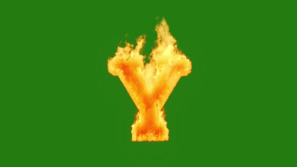 Капітальна Літера Горить Вогнем Зеленому Екрані Анімація Вогняної Літери Зеленому — стокове відео