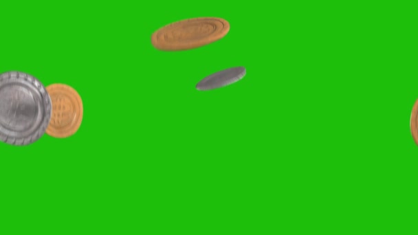 Crypto Coins Falling High Quality Green Screen Animated Easy Editable — ストック動画