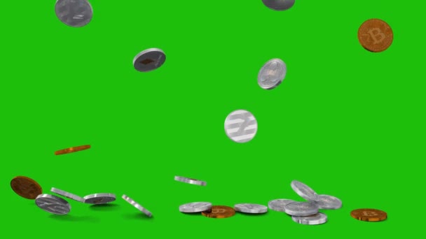 Crypto Coins Falling High Quality Green Screen Animated Easy Editable — Vídeos de Stock