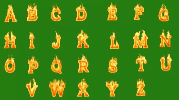 所有大写字母在绿色屏幕4K视频上与火一起燃烧 在绿色屏幕背景上与火字母动画一起燃烧 在火灾字母 燃烧字母 易于编辑的绿色屏幕高分辨率4K视频上燃烧 — 图库视频影像
