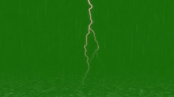 Дождь Громом Высокого Разрешения Видео Анимированный Зеленый Экран Легко Редактируемый — стоковое видео