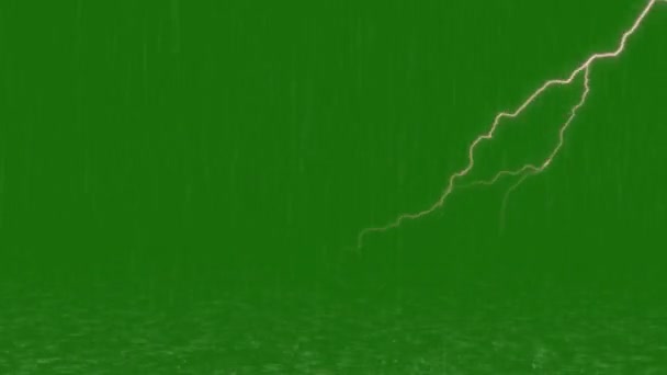 Regen Mit Donner Hochauflösende Video Animierten Grünen Bildschirm Leicht Editierbare — Stockvideo