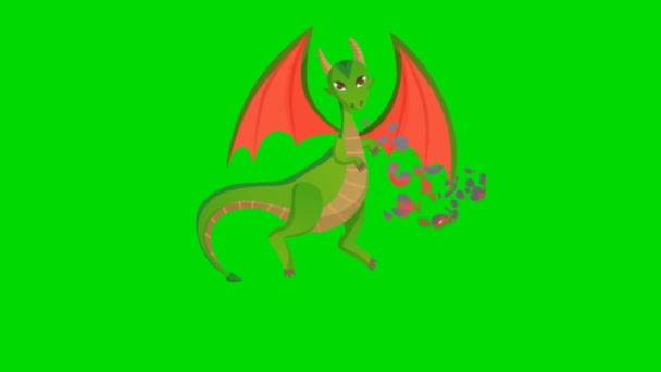 Dragon Мультфильм Высокого Качества Анимированный Зеленый Экран Видео Легкий Редактируемый — стоковое видео