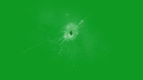 Broken Glass Bullet Hole Top Resolution Animated Video Green Screen — Stock Video