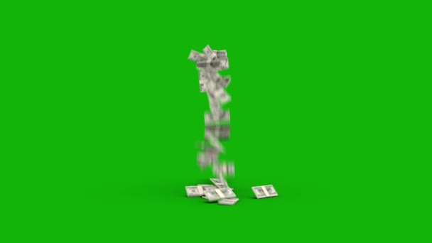 Pengar Fallande Topp Upplösning Animation Grön Skärm Video Lätt Redigerbar — Stockvideo