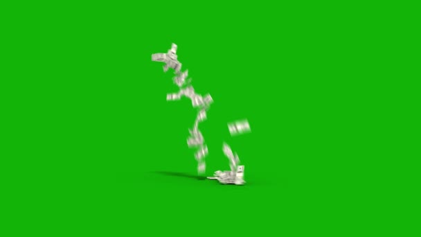 Money Falling Top Ανάλυση Animation Πράσινο Βίντεο Οθόνη Εύκολη Επεξεργάσιμο — Αρχείο Βίντεο