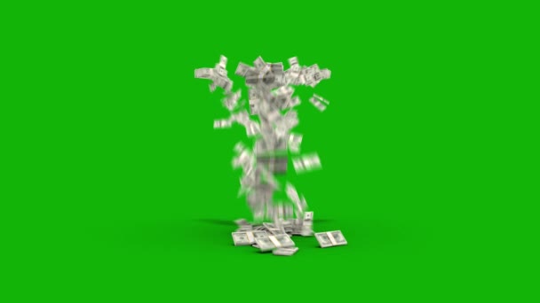 Деньги Падение Верхней Разрешение Анимации Зеленый Экран Видео Легко Редактируемый — стоковое видео
