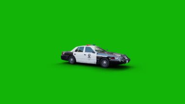 Polis arabası birinci kalite yeşil ekran arka plan 4K, kolay düzenlenebilir yeşil ekran video, yüksek kalite 3D illüstrasyon. Üst seçim yeşil ekran arkaplanı