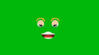 Yeşil Ekranda Çizgi Yüz Animasyonu, Kolay düzenlenebilir yeşil ekran videosu, yüksek kaliteli 3D illüstrasyon vektörü. Üst seçim yeşil ekran arkaplanı