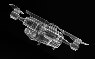İnsansız hava aracı 3D modeli beyaz arkaplanda izole edildi
